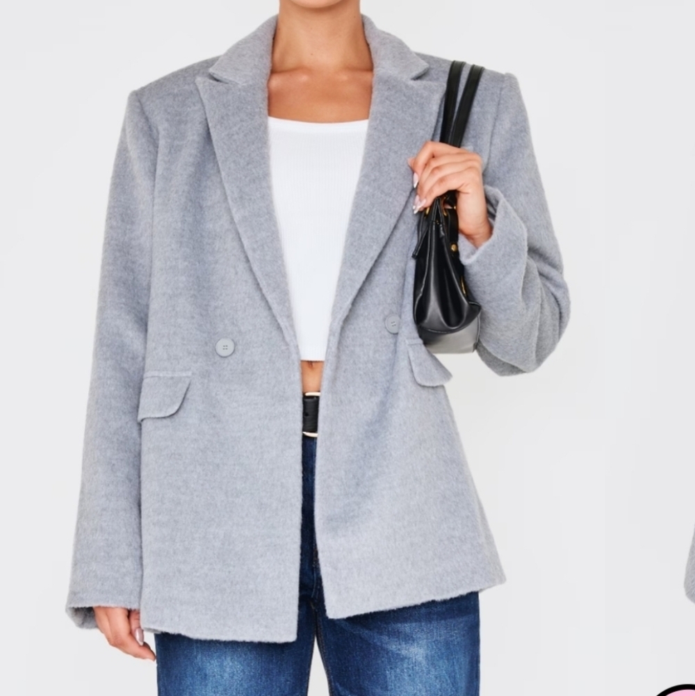 Pretty Little Thing Grey Oversized Textured Wool Look Blazer Size US 2